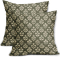 Olive Green Floral Block Print Pillow Covers 18x18 Inch Set of 2, Vintage Flower Pattern Decorative Throw Pillowcases Outdoor Farmhouse…