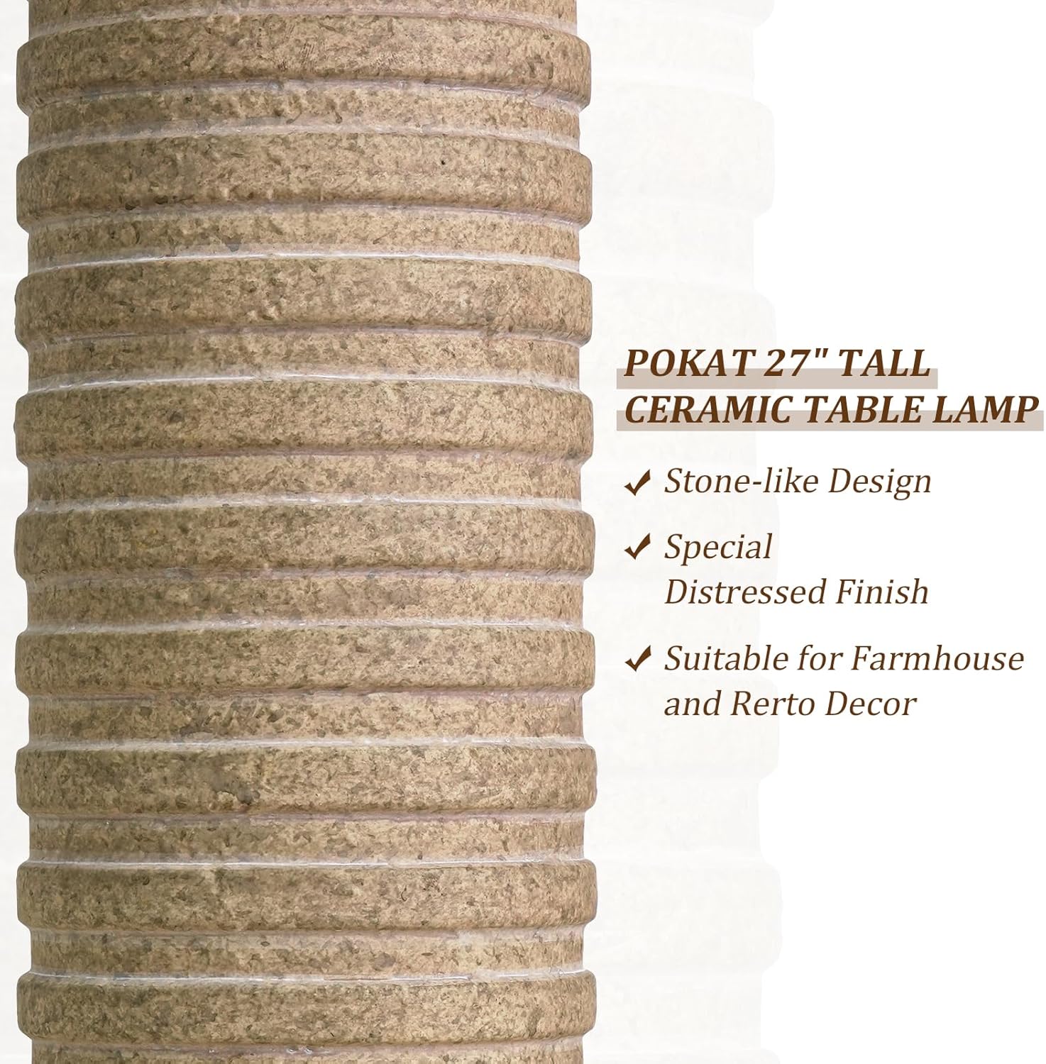 PoKat 27'' Farmhouse Table Lamps Set of 2 for Living Room, Stone-Like Bedside Lamp for Bedroom, Boho Ceramic Tall Lamps for Nightstand…