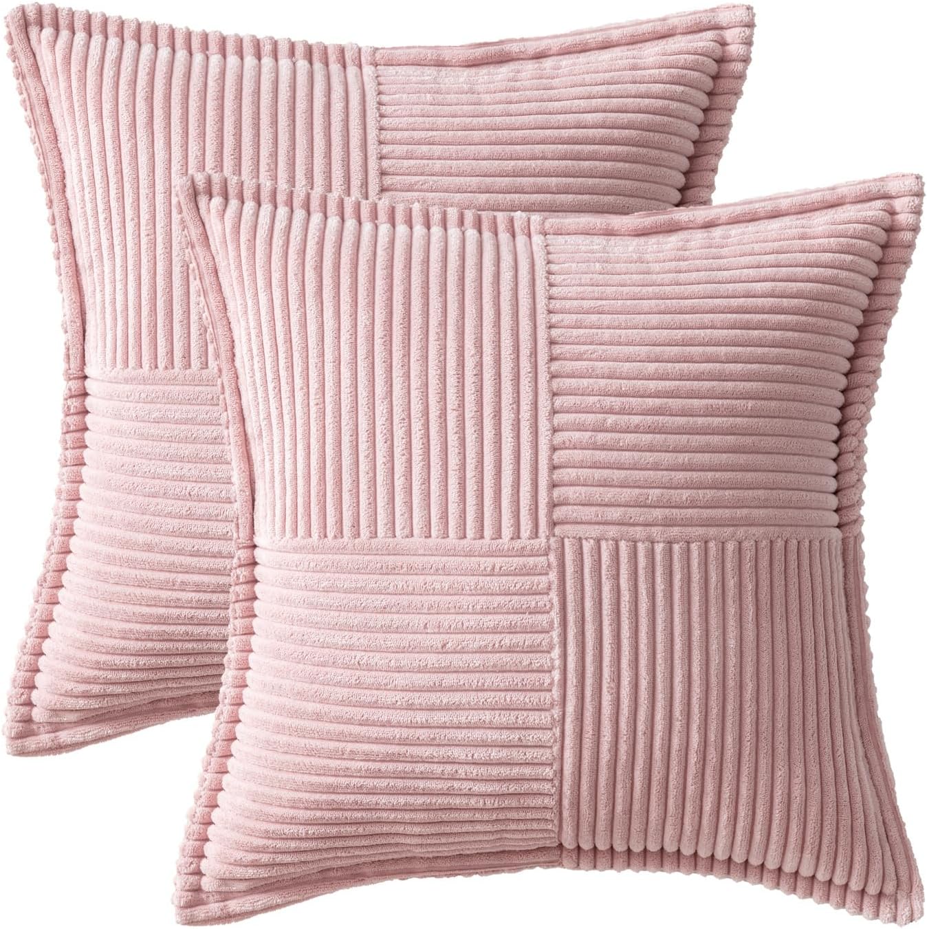 MIULEE Spring Decorative Throw Pillow Covers for Couch Bed Livingroom 18x18 Inch Set of 2 Pink Boho Accent Throw Pllows Broadside Striped…