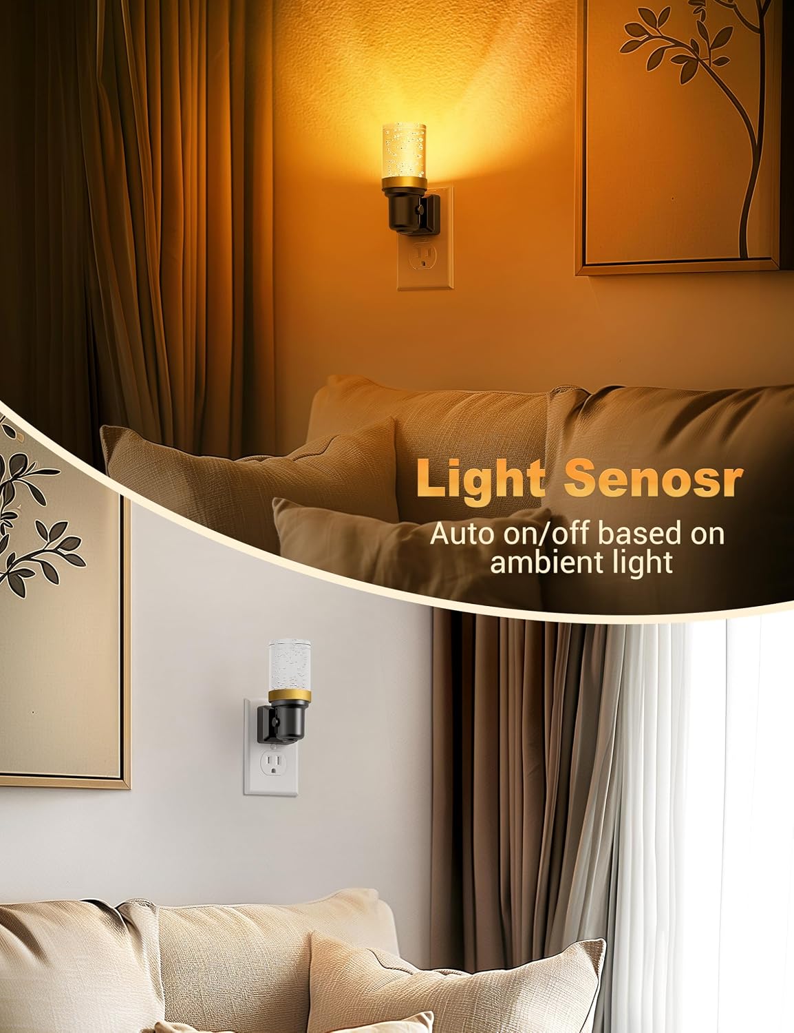 JandCase Night Light Amber, Dimmable Night Lights Plug into Wall, Auto On/Off Light Sensor Nightlight, 0-100LM Brightness LED Night…