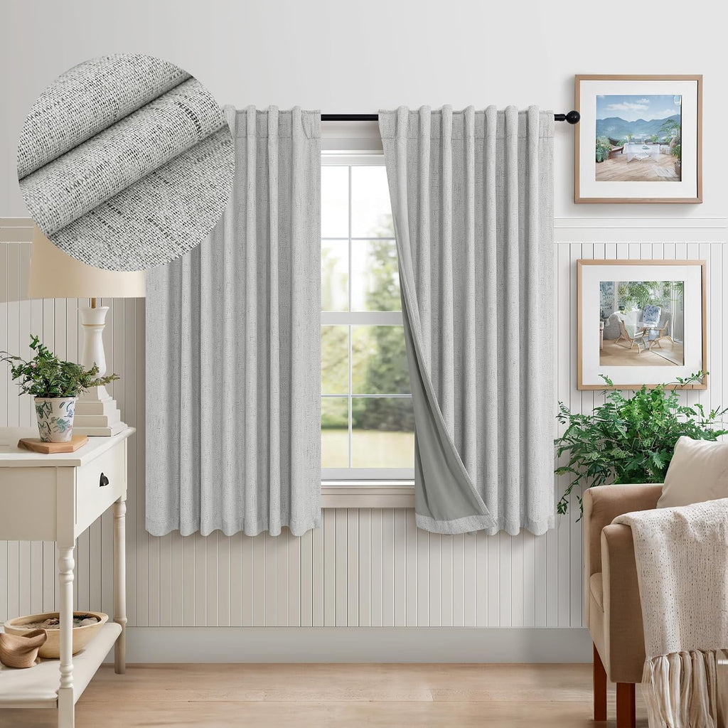 Pitalk 54 Inch Curtains 2 Panel Set 100% Blackout Linen Textured Room Darkening Thermal Insulating Curtain for Bedroom Winter Summer Heat B…