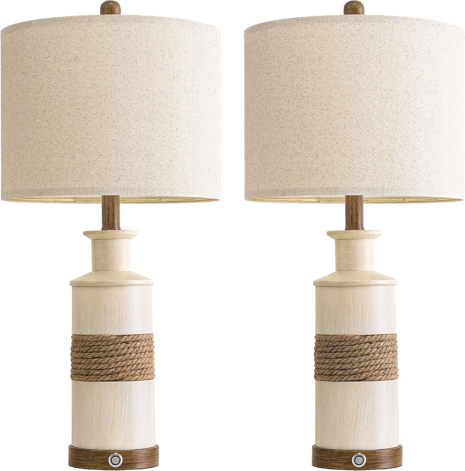 BOBOMOMO 24.5" Farmhouse Boho Table Lamps Set of 2, Hand-Woven Rattan Bedside Lamps with 3-Way Dimmable Touch Control & USB A+C Ports…
