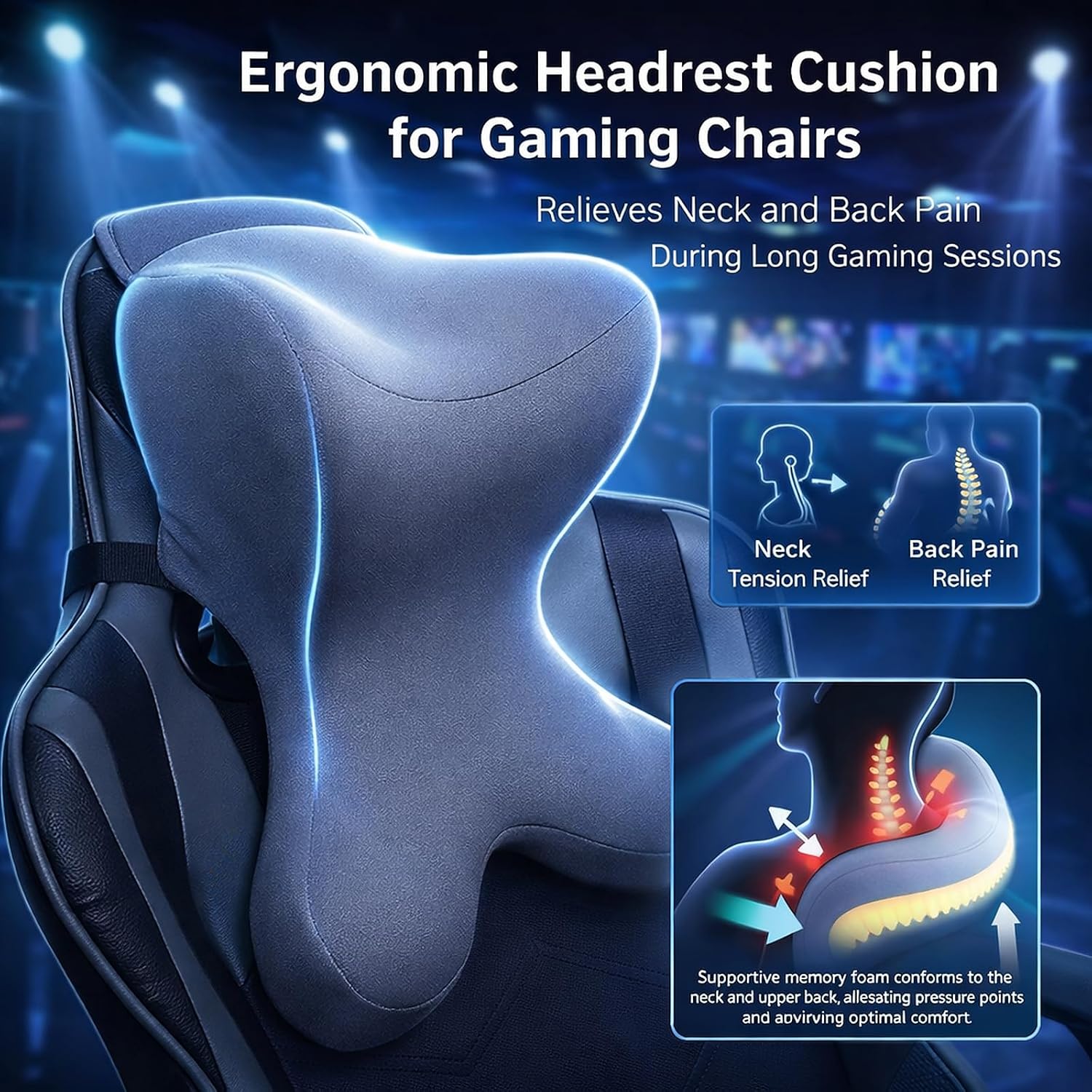 Car Neck Pillow for Driving Seat headrest Pillow/Gaming Chair Pillow with Adjustable Strap Removable Cover Ergonomic Design Neck Support…