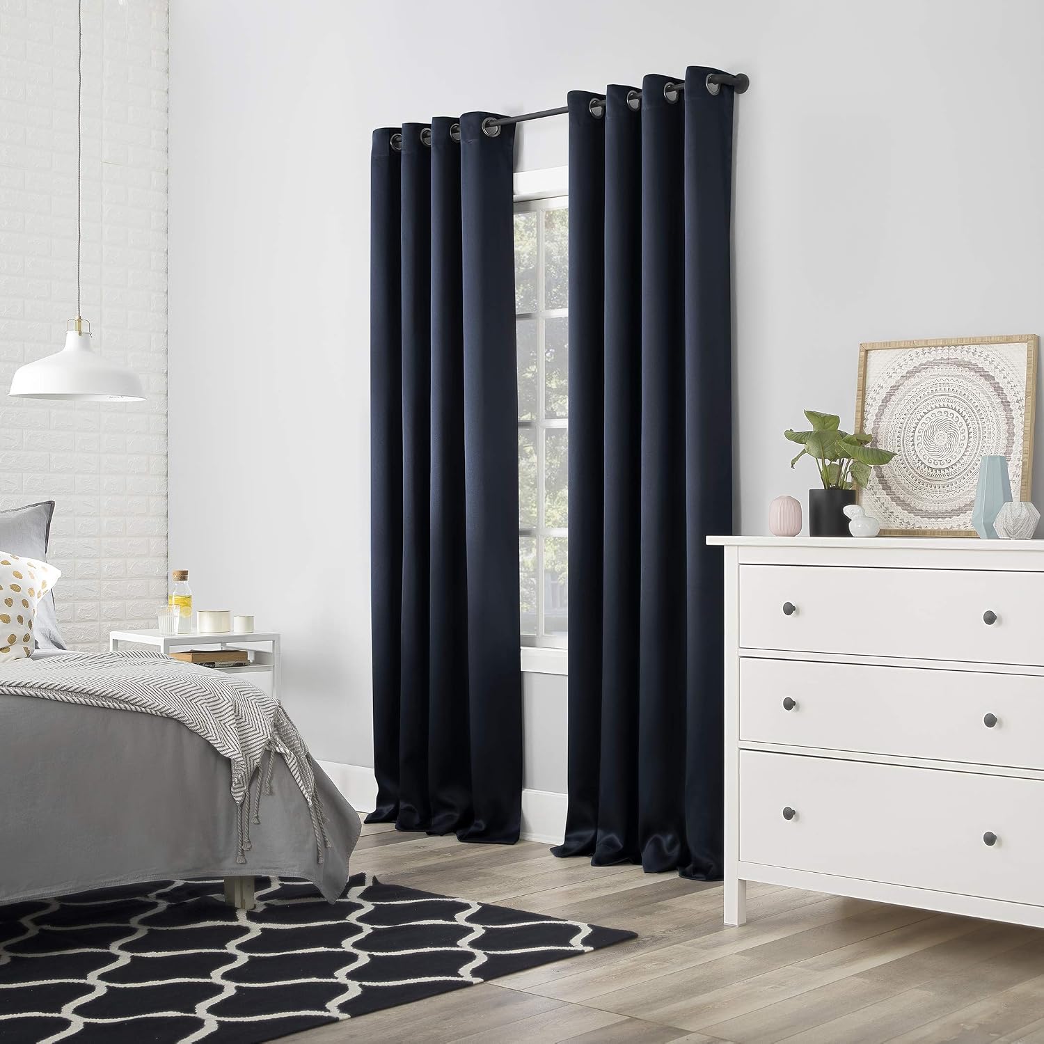 Sun Zero Nordic 2-pack Theater Grade Extreme 100% Blackout Grommet Curtain Panel Pair, 52" x 84", Navy Blue