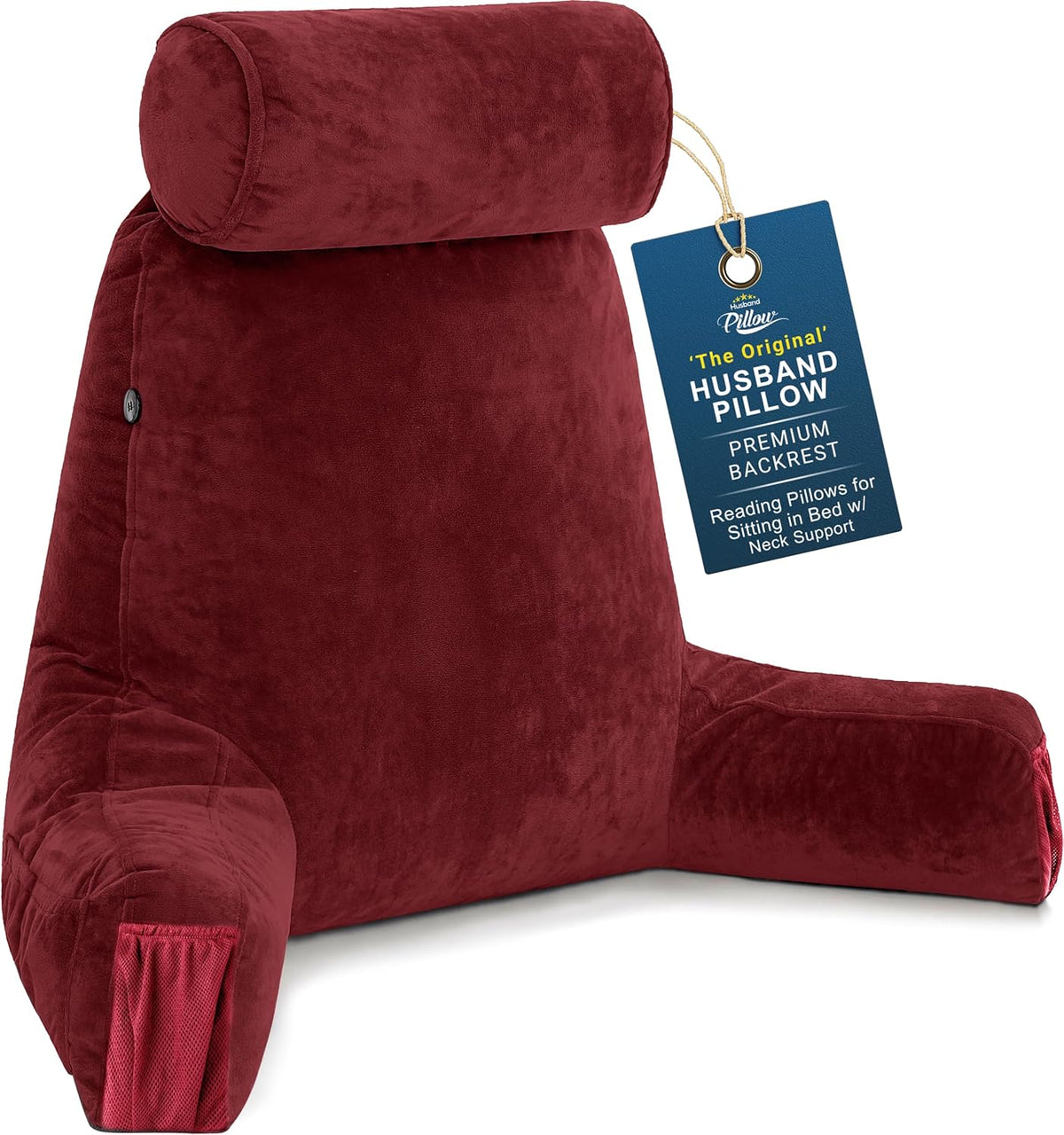 HusbandPillow Husband Pillow Medium Reading Pillow with Arms - 23" Backrest for Sitting Up in Bed - Firm Support Bed Rest Pillow for Adults…
