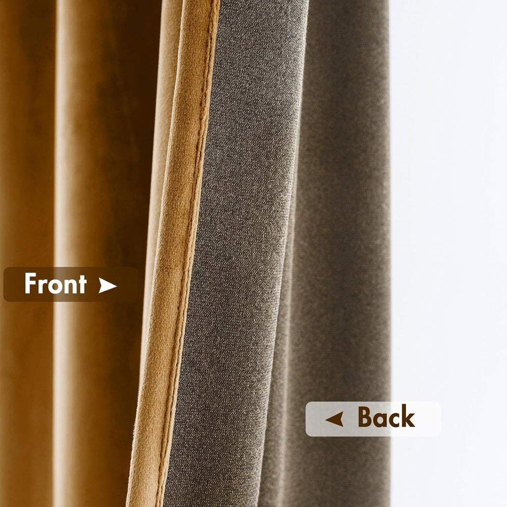 MIULEE Golden Brown Velvet Curtains Thermal Insulated Blackout Curtain Drapes for Bedroom Living Room Darkening 108 Inches Long Curtains…