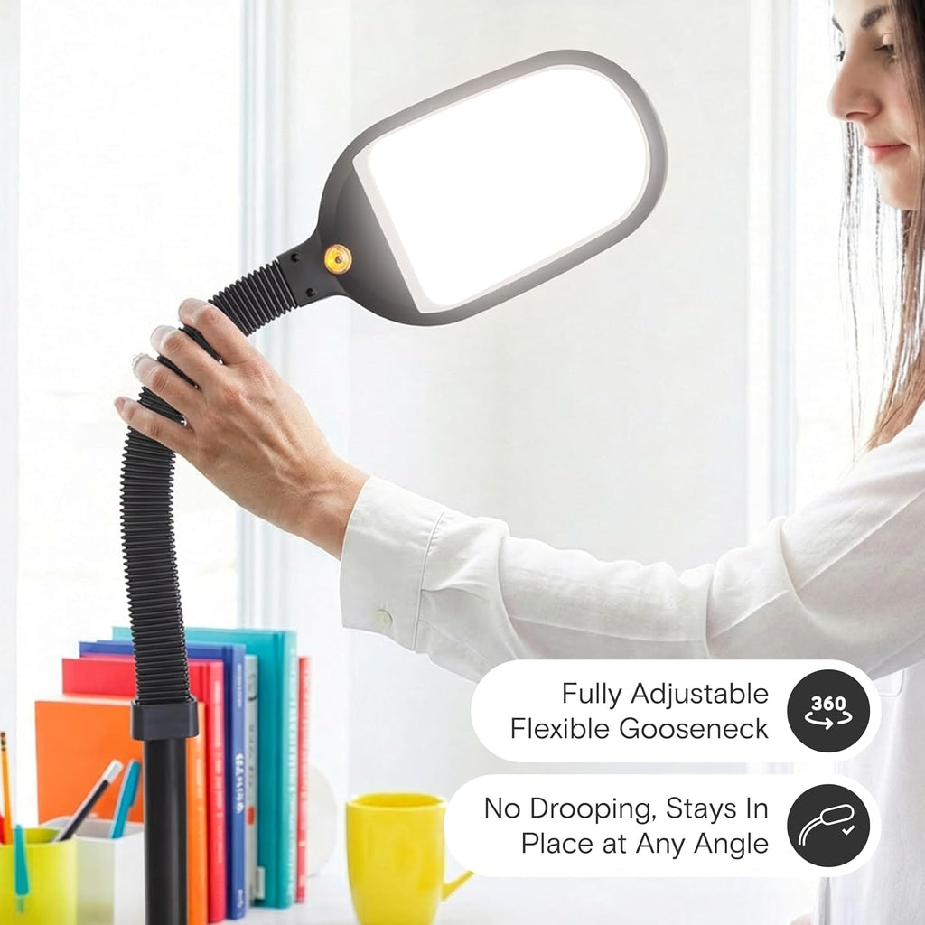 Brightech Litespan - LED Floor Reading Lamp, Modern Wooden Style, Adjustable Gooseneck, 850-950 Lumens, 12W, 3-Year Warranty Wood