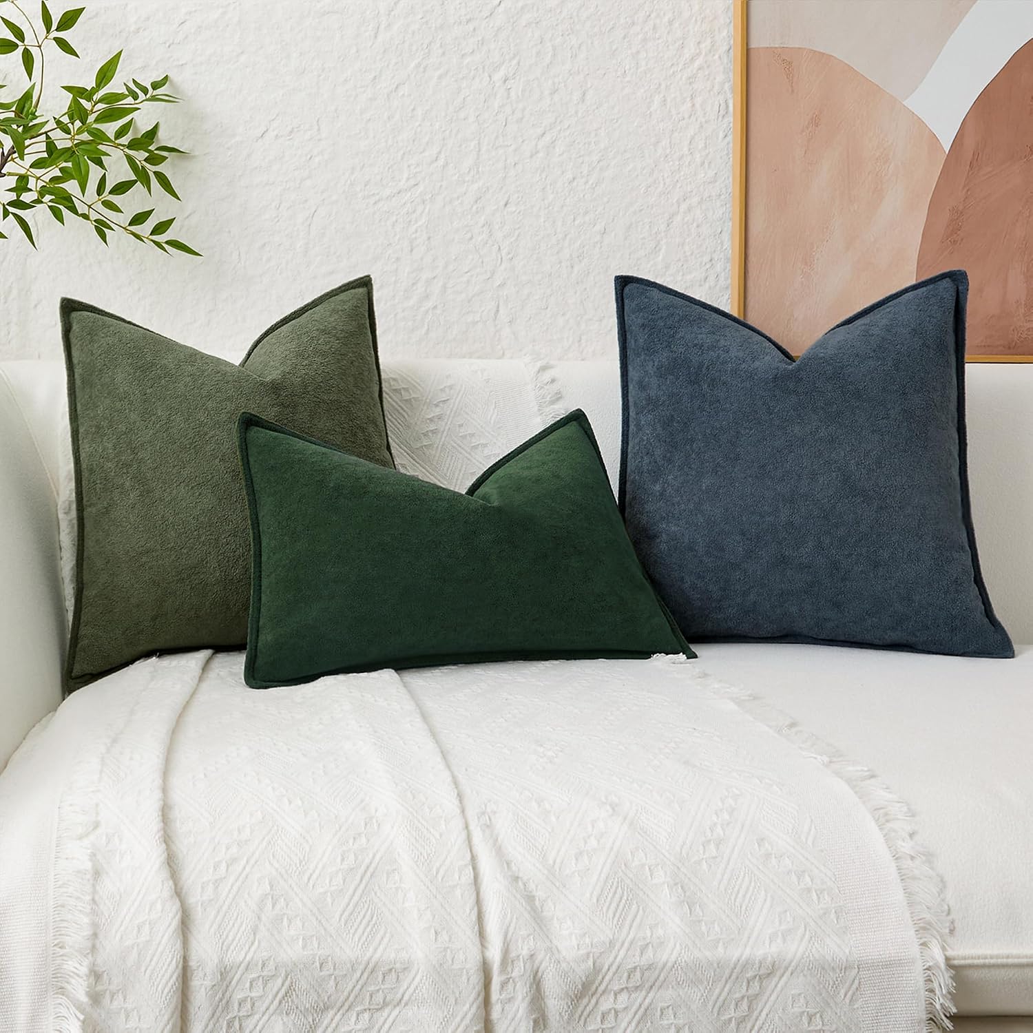 KevinTextile Kevin Textile Spring Decorative Pillow Covers Dark Green 18x18 Inch Pack of 2 Soft Boucle Textured Waterproof Throw Pillowcase…
