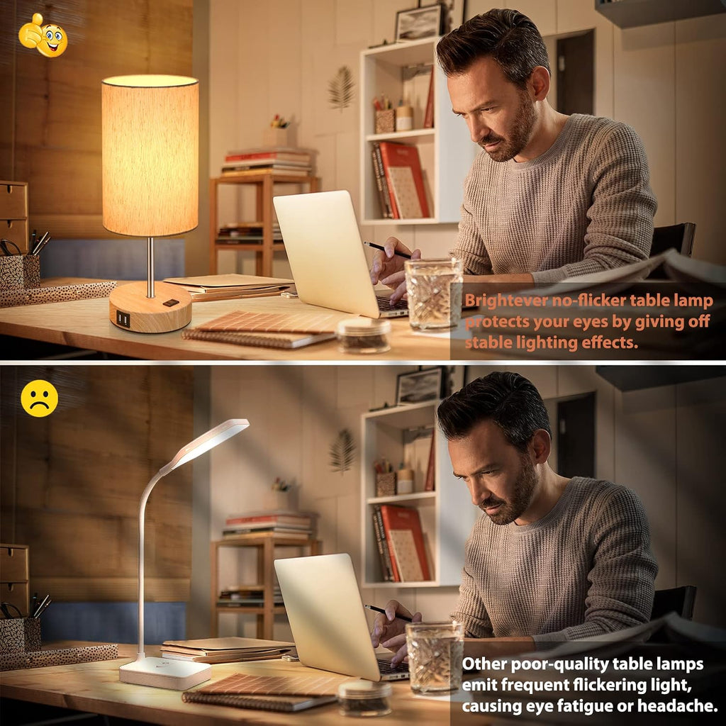 Brightever Table Lamps Set of 2 Touch Control, 2 USB Charging Ports&AC Outlet, 3-Way Dimmable Bedside Nightstand Lamp with Flaxen Fabric Sh…