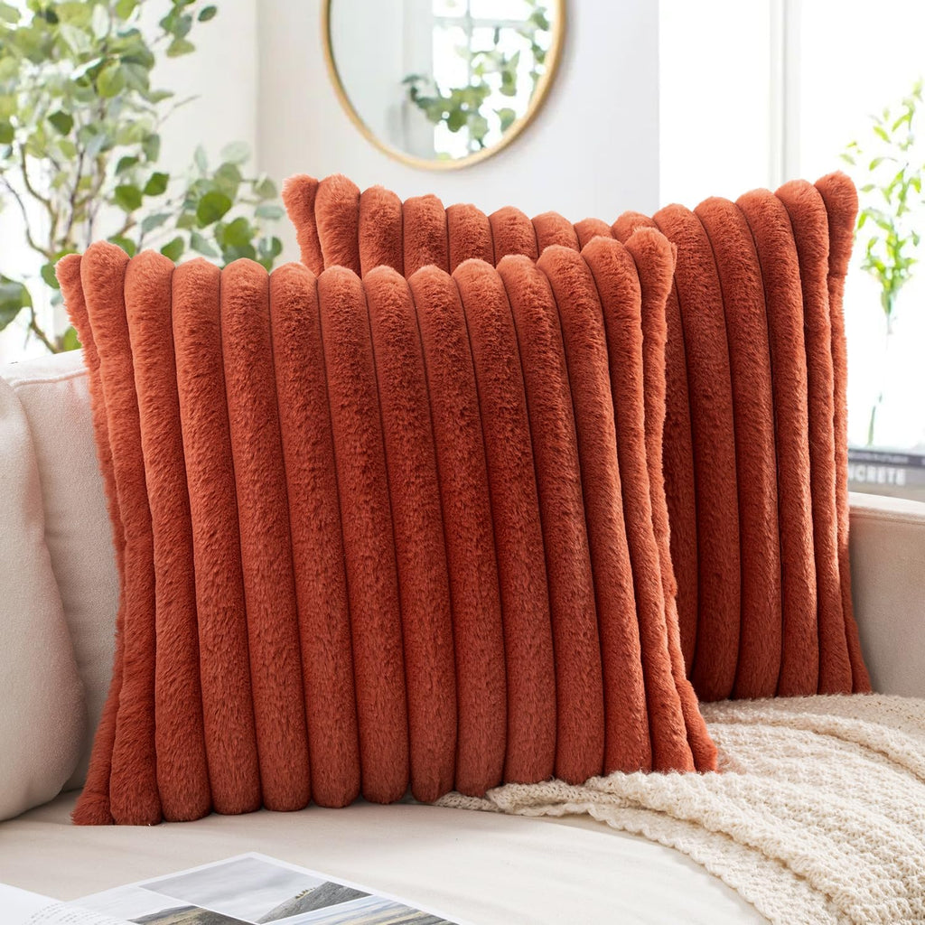 Miulee Faux Fur Decorative Throw Pillow Covers 20x20 Inch Set of 2, Retro Vintage Boho Home Decor Soft Plush Couch Pillows Cozy Fluffy Cush…