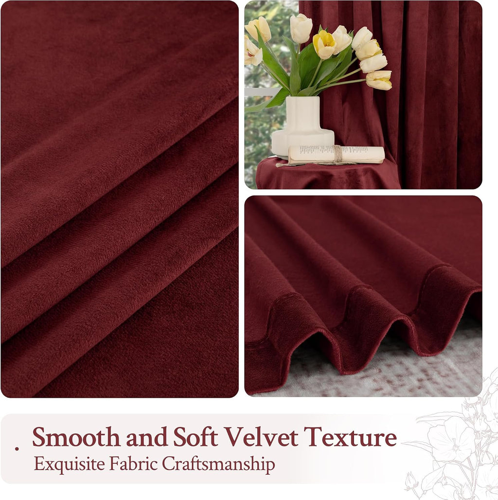 Lamit Burgundy Red Velvet Curtains 84 Inch for Living Room, Vintage Thermal Insulated Panels Christmas Decor Room Darkening Back Tab and Ro…