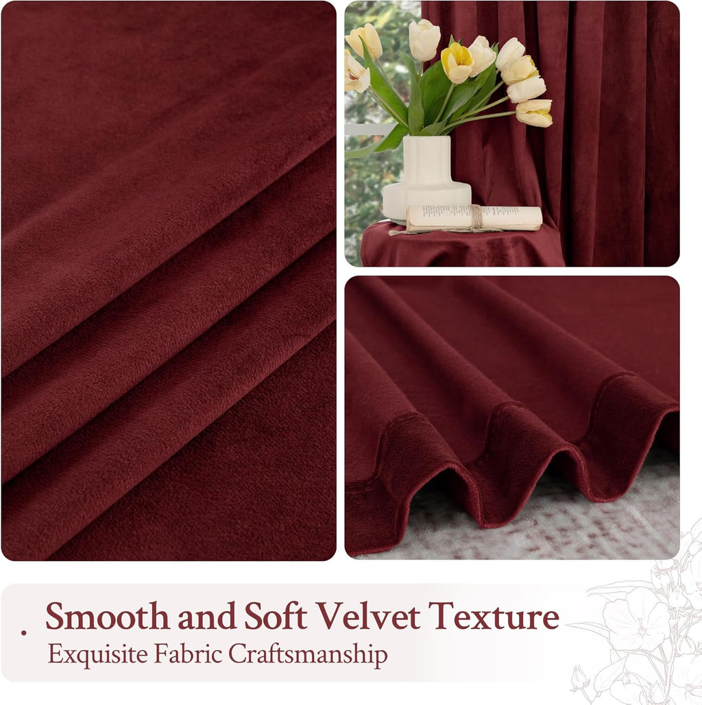 Lamit Burgundy Red Velvet Curtains 96 Inch for Living Room, Vintage Thermal Room Darkening Panels Privacy Back Tab and Rod Pocket Christmas…