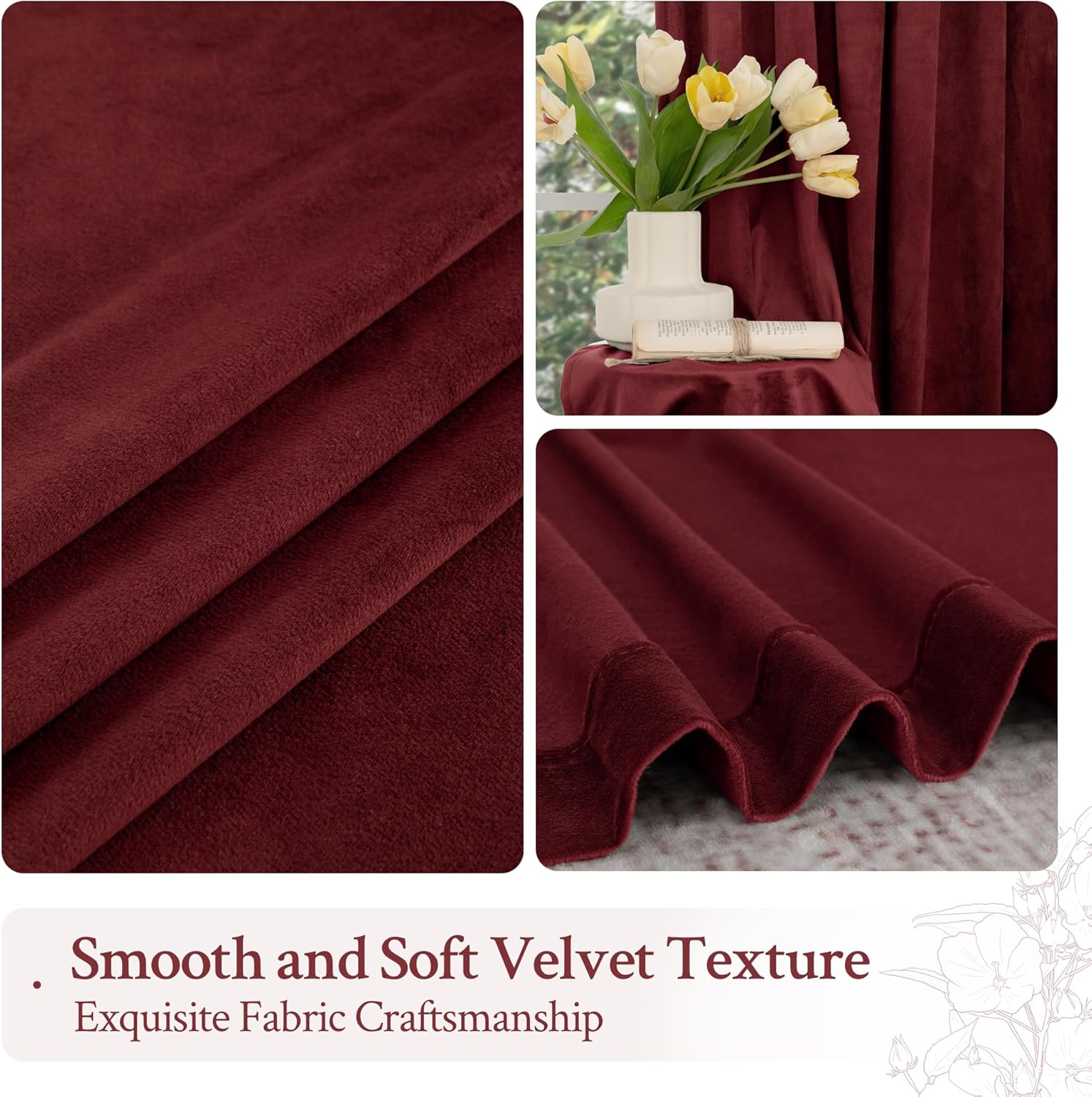 Lamit Burgundy Red Velvet Curtains 96 Inch for Living Room, Vintage Thermal Room Darkening Panels Privacy Back Tab and Rod Pocket Christmas…