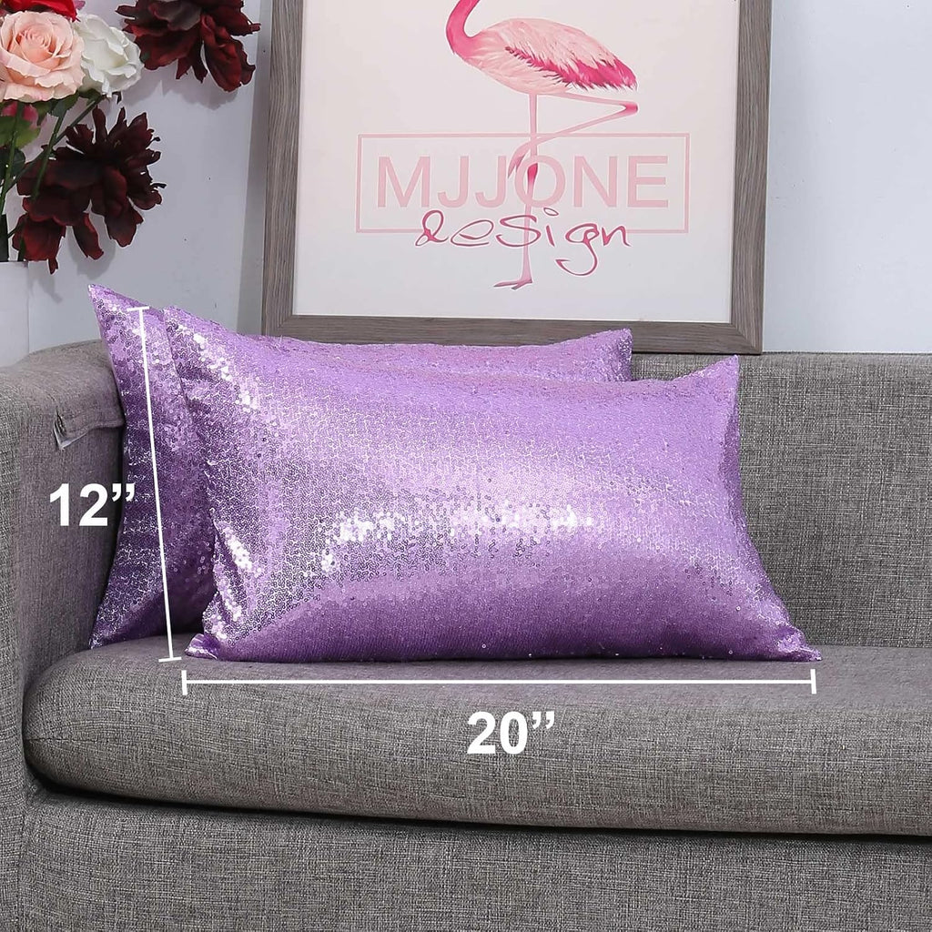 Poise3EHome 12x20inches Sequin Throw Pillow Covers Decorative Pillow Covers for Couch, Bed, Living Room, Christmas (Lavender, 2PCS)