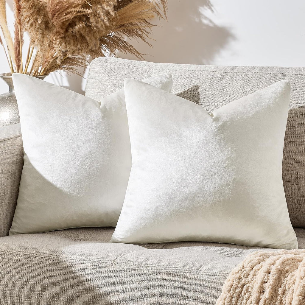 GIGIZAZAFocusingonhomedecoration GIGIZAZA Beige Pillow Covers 22x22: Pack of 2 Throw Pillows Soft Solid Covers - Velvet Decorative Modern C…