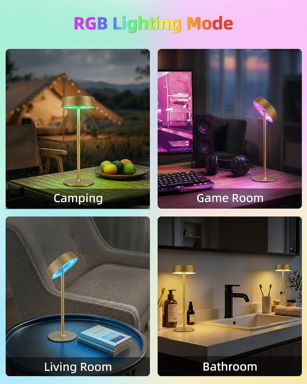 Cordless Lamp, Rechargeable Table Lamp, Battery Operated, RGB Dimmable Touch Control, 3 Color Temperatures, LED Memory Function, Portable…