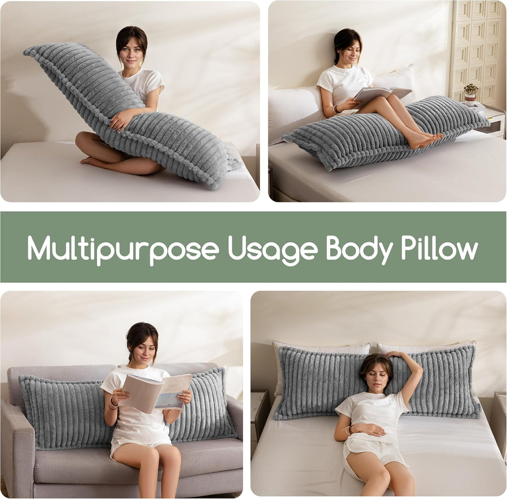 Higogogo Memory Foam Body Pillow, Thickened Large Long Bed Pillow for Adults, Full Body Pillow with Removable Pillow Cover(20x54 Inch), Grey…
