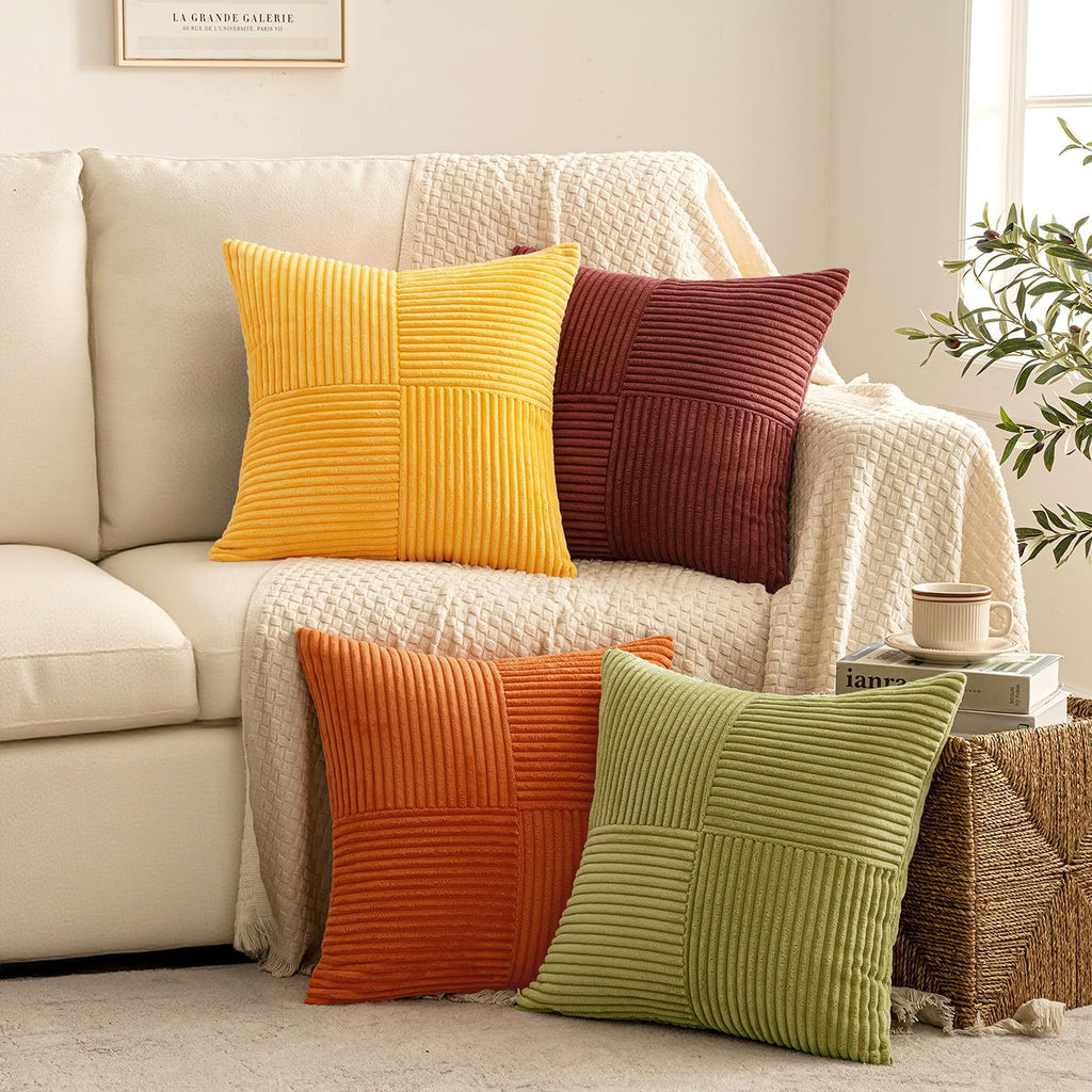 Miulee Yellow Orange Rust Throw Pillow Covers 18x18 Inch 4 Packs Boho Farmhouse Decorative Color-Clash Pillow Cases Soft Cushion Cases for…