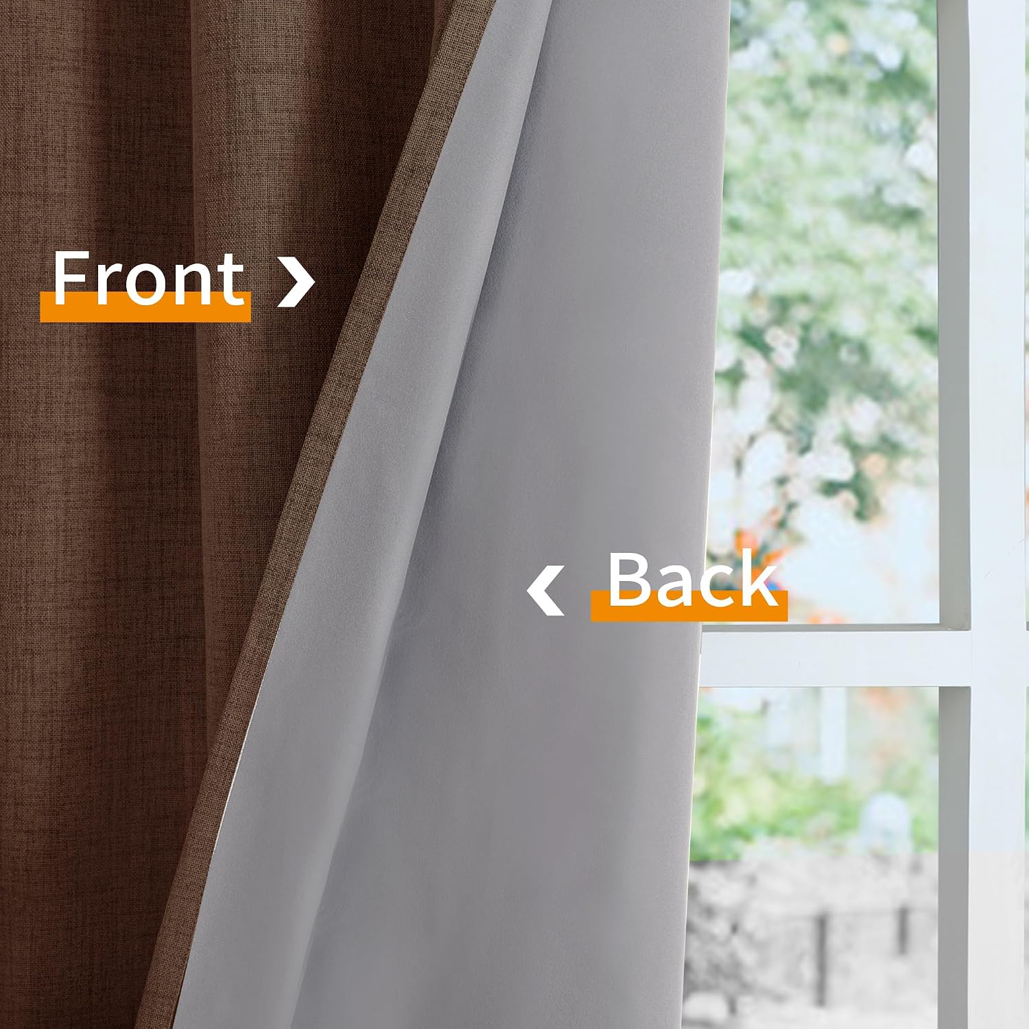 YoungsTex Brown Linen Blackout Curtains 45 Inch Length for Bedroom, Short Thermal Insulated Black Out Drapes with Grommet Room Darkening fo…