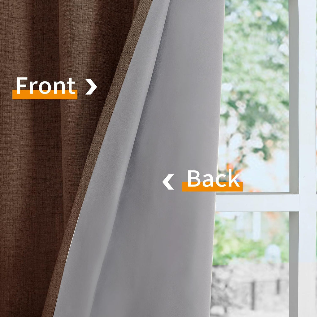 YoungsTex Brown Linen Blackout Curtains 68 Inch Length for Bedroom, Light Blocking Thermal Insulated Window Drapes with Grommet for Living…
