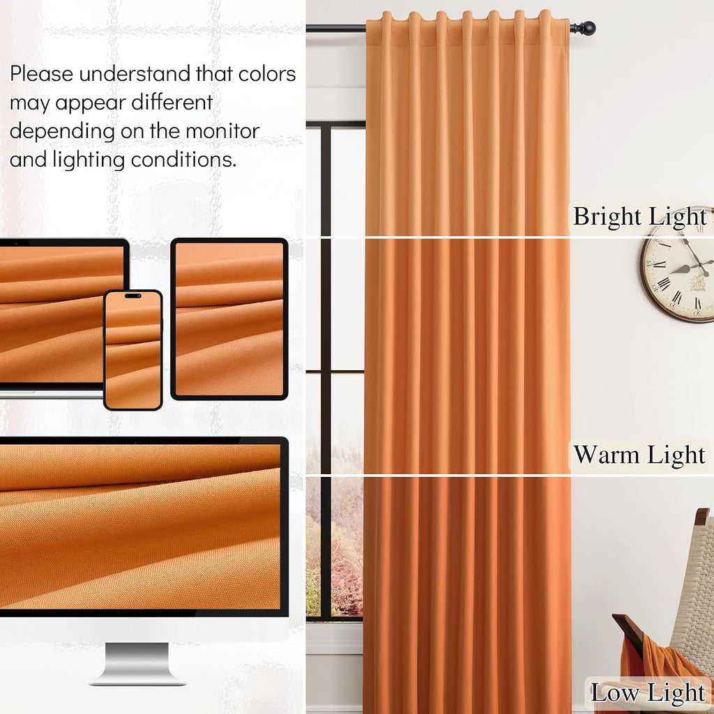 Guken Orange Linen 100% Blackout Curtains 90 Inches Long for Bedroom 2 Panels Modern Black Out Thermal Insulated Privacy Curtain for Room D…