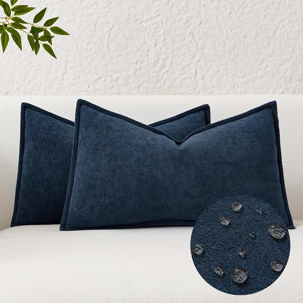 KevinTextile Kevin Textile Waterproof Decorative Pillow Covers Navy Blue 12x20 Inch Pack of 2 Soft Boucle Textured Lumbars Cushions Elegant…