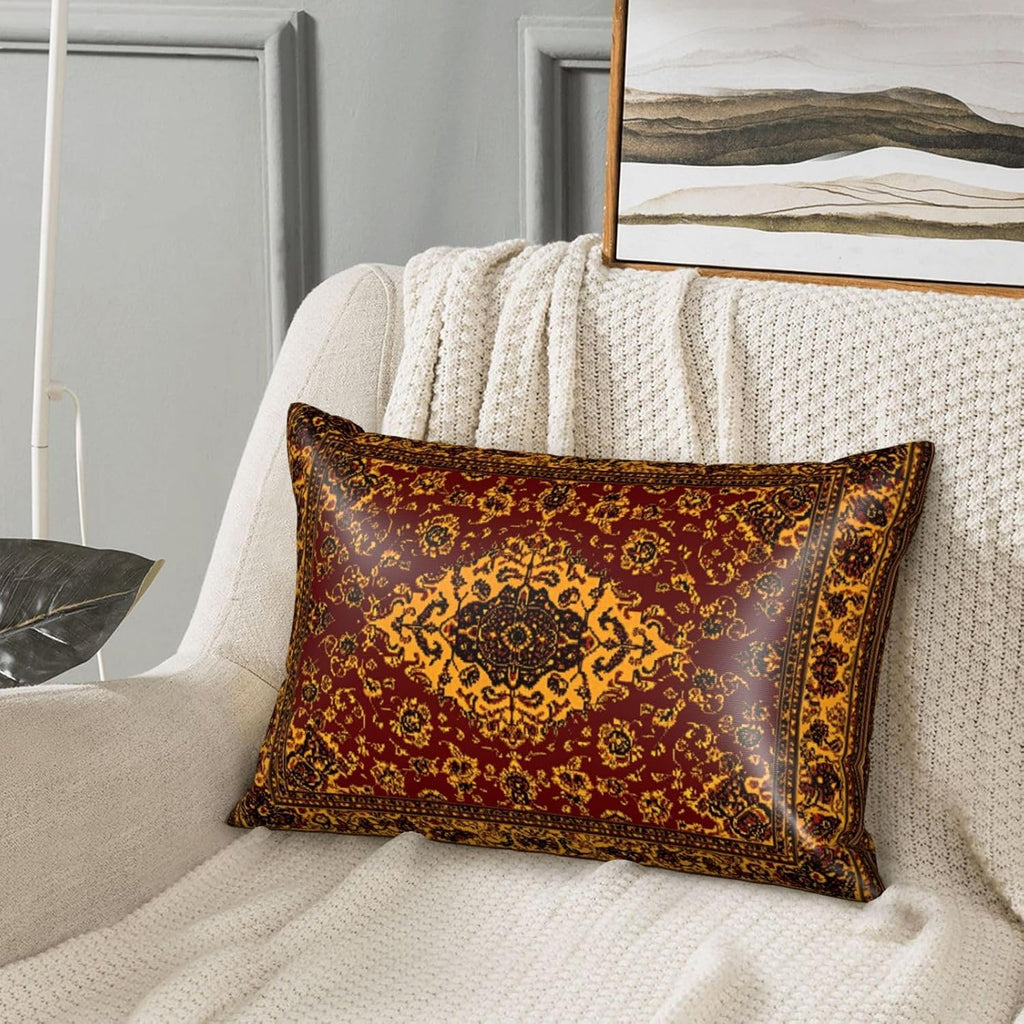 Imitation Silk Pillowcase for Hair and Skin Boho Retro Dark Red Golden Carpet 1 Pack Satin Queen Pillowcase with Hidden Zipper Cooling…