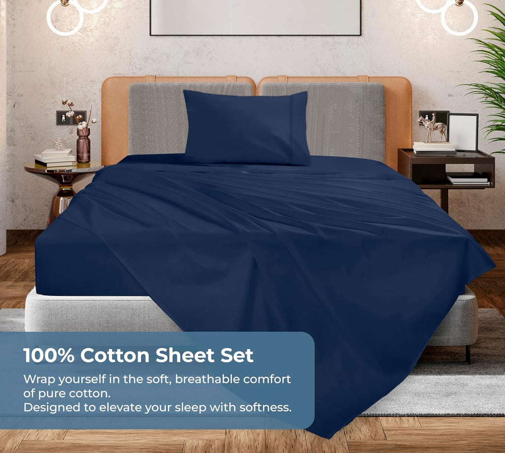 Royalelinens ROYALE LINENS 100% Organic Cotton Twin XL Sheet Set - Percale Weave - 3 Pieces Set - 1 Flat, 1 Deep Pocket Fitted Sheet and 1…