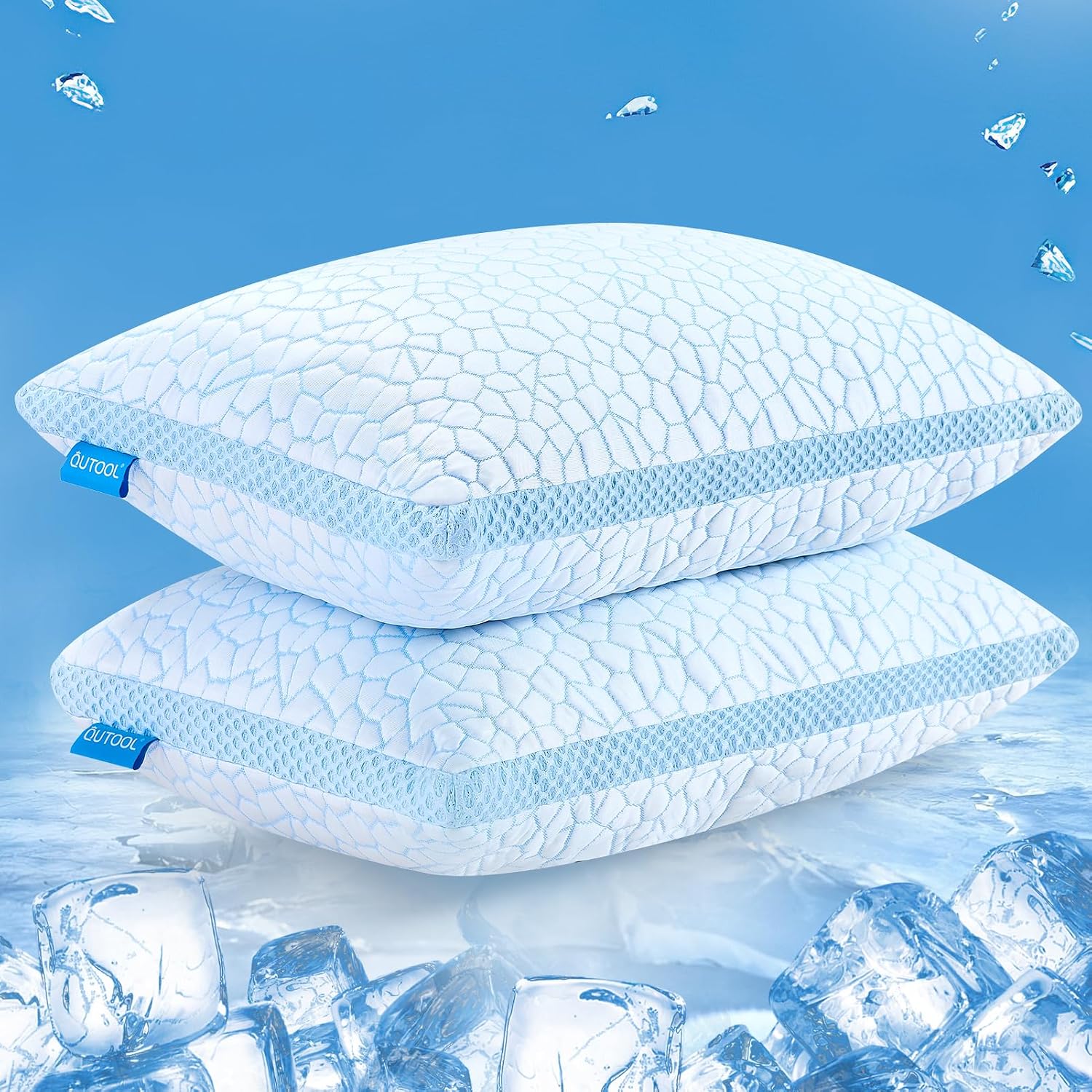 QUTOOL Double Sided Cooling Pillow for Hot Sleepers, Shredded Memory Foam Pillows Queen Size Set of 2, Adjustable Soft & Firm Gel Bed…