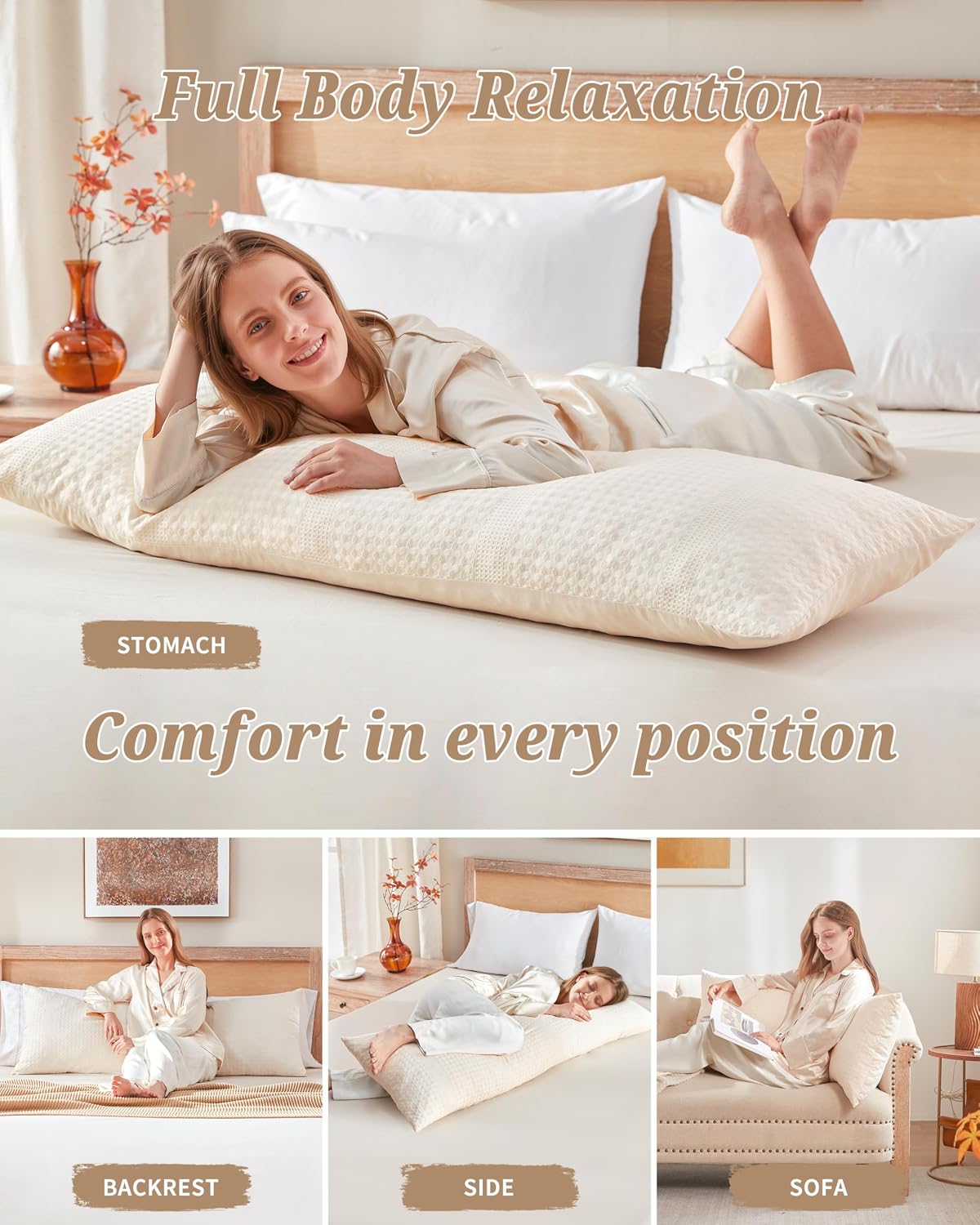 YZ HOME Waffle Weave Body Pillow for Adults - Memory Foam Body Pillow with Removable Pillowcase - Firm and Fluffy - Large Long Bed…