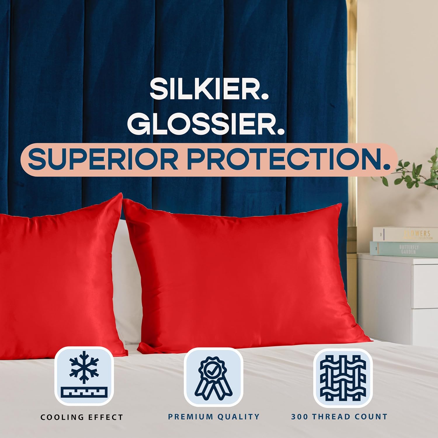 Blissford Satin Pillowcase with Zipper, for Hair and fabric comfort, Feels Soft and Cool Like a Silk Pillowcase, Red Satin Pillow Cases…
