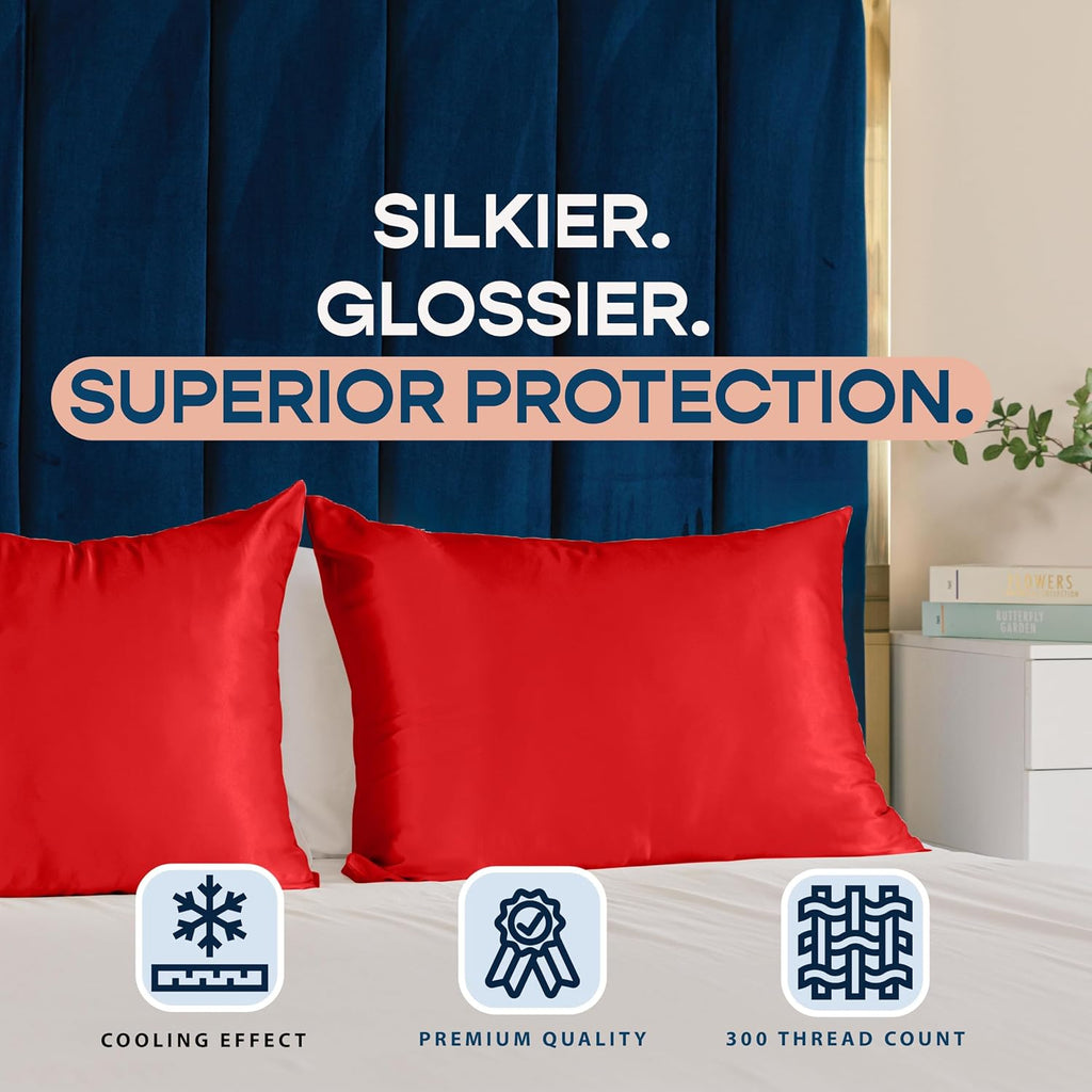 Blissford Satin Pillowcase with Zipper, for Hair and fabric comfort, Feels Soft and Cool Like a Silk Pillowcase, Red Satin Pillow Cases…