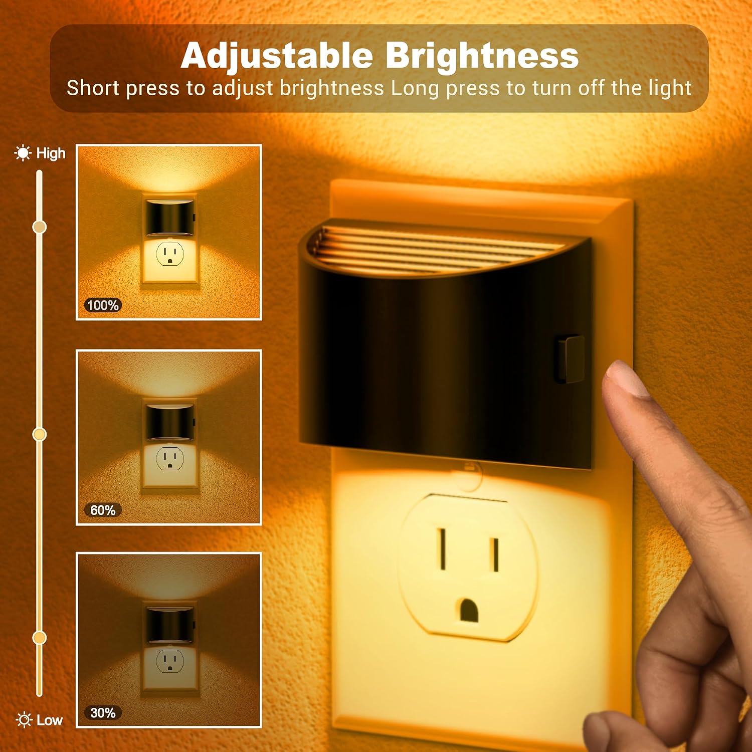 JandCase Night Light, Modern Night Lights Plug into Wall,2 Pack Dusk to Dawn Sensor Nightlight, Amber Brightness Adjustable Nightlight for…