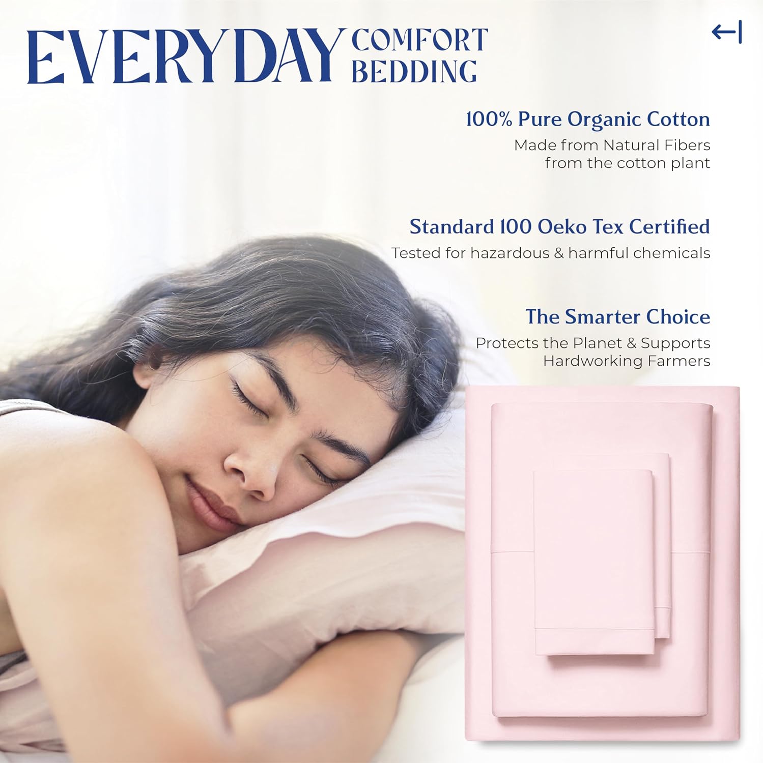Mayfair Linen 100% Organic Cotton Sheets Twin XL Size - 3 PC Organic Cotton Percale Sheets Twin XL Set (Blush), Soft, Crisp, Cooling…