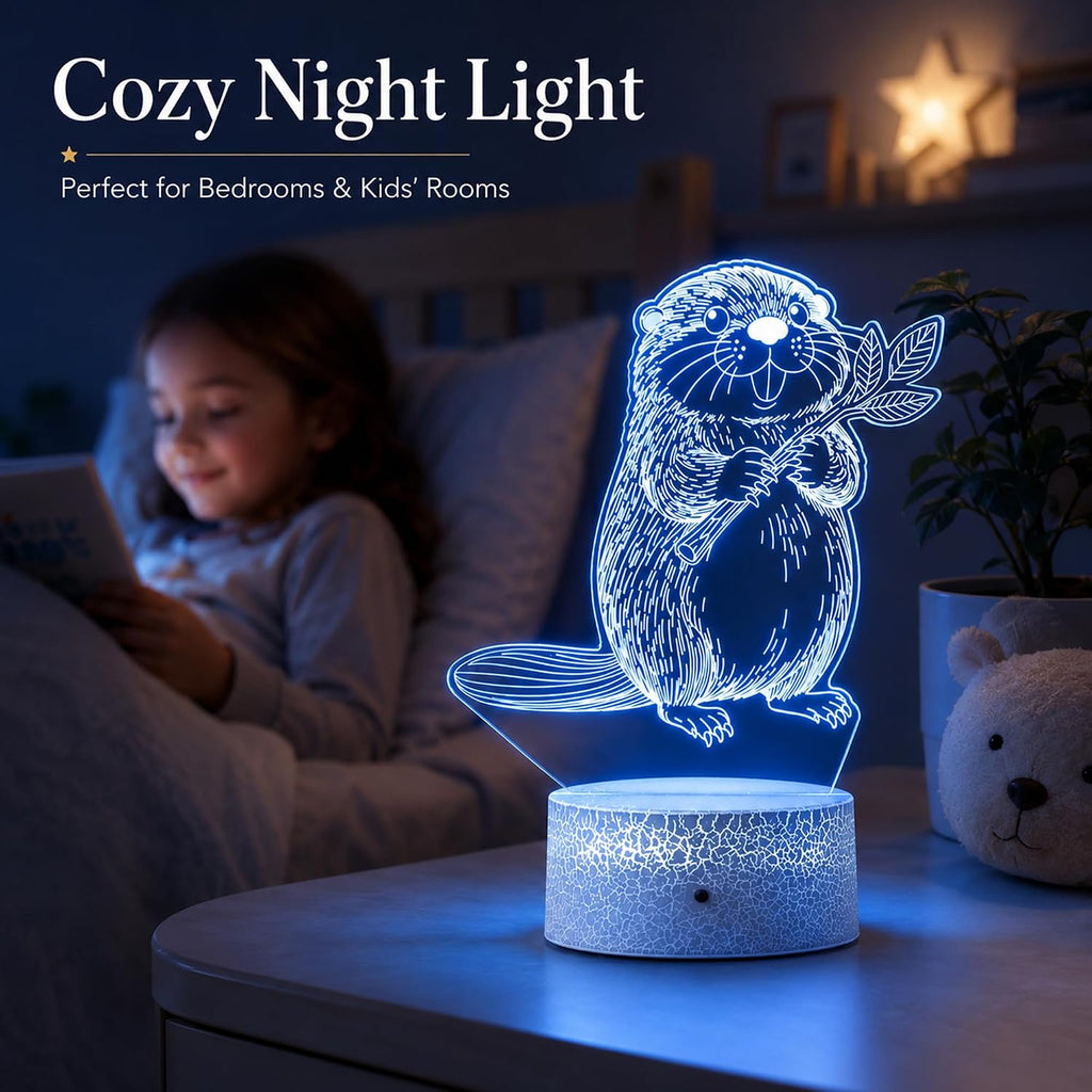 Beaver Night Light, Remote, 16 Colors Changing RGB Flashing Mode Dimmable LED Illusion Lamp, Birthday Holiday Gifts for Boys Girls Teens…