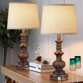 Drawealth Vintage Bedside Table Lamps Set of 2 for Bedroom Nightstand Lamps with USB Charging Ports Rustic Farmhouse Small Table Lamp for…