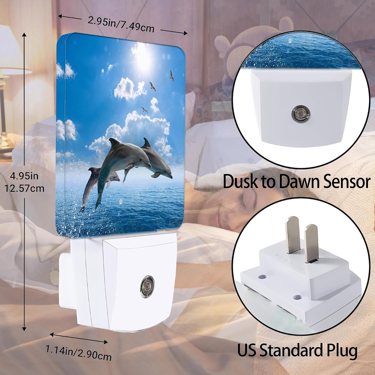 Dolphins Seagulls Night Light, Marine Wildlife Night Lights Plug into Wall Decor for Bedroom, Bathroom, Dusk to Dawn Sensor Nightlights…
