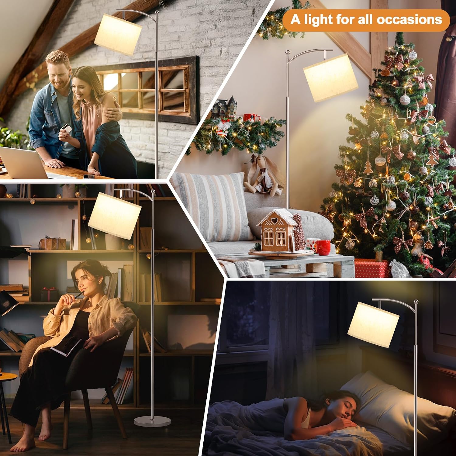 Ambimall 60" Floor Lamp for Living Room with 3 Color Temperatures, Adjustable Beige Shade with Light Gold Pole, Tall Lamp for Bedroom…