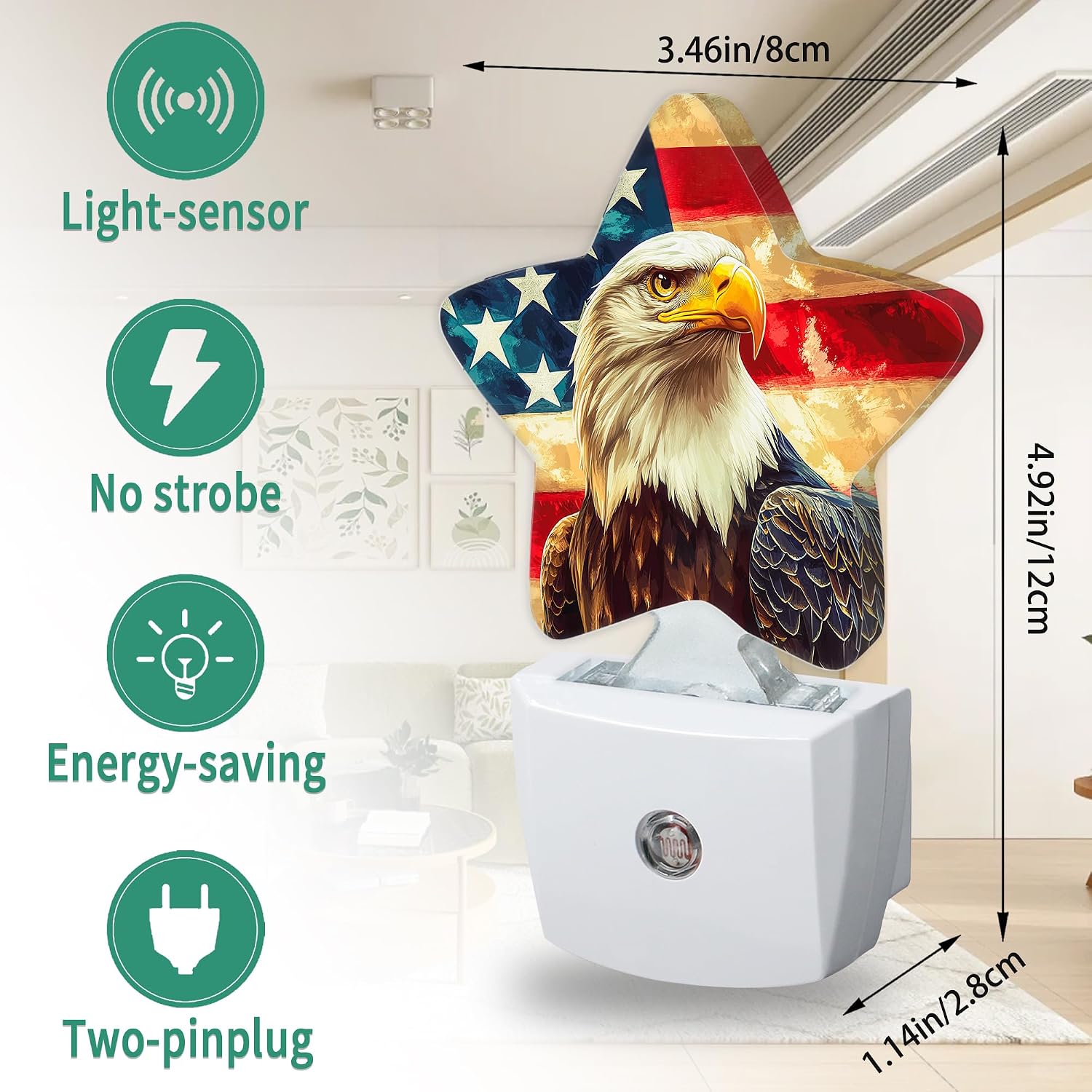 Eagle American Flag Plug in Star Night Light, Night Light with Sensor for Kids Nursery Bedroom, Decorative Soft Glow Lamp for Hallway…