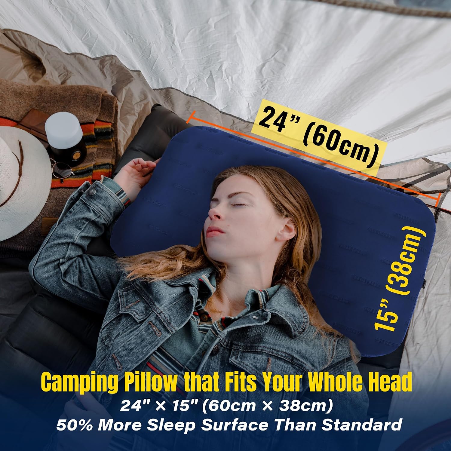 TREKOLOGY Camping Pillow - Large Inflatable (24"x15") for Home-Like Comfort, Portable & Ergonomic, Easy to Clean, Durable & Leak-Proof…