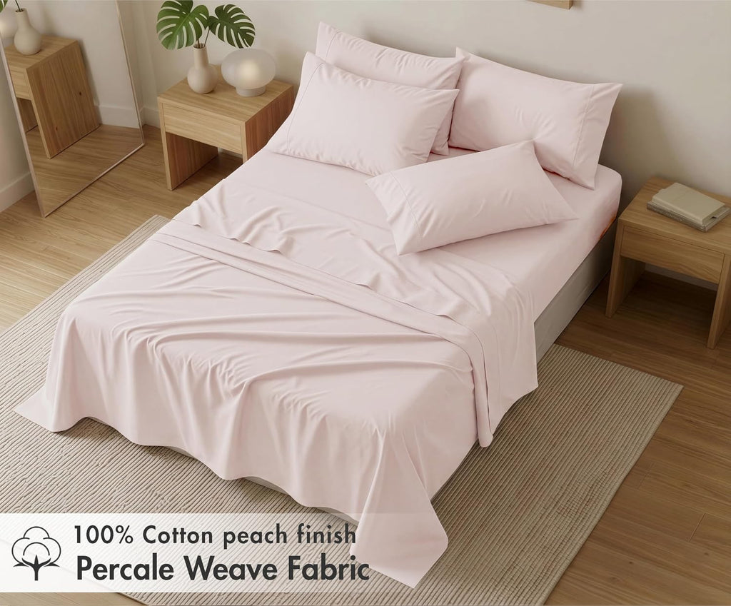 Ruvanti 100% Cotton Percale Sheets Queen Size 6 Piece Set, Cooling Bed Sheets for Hot Sleepers, Deep Pocket 16”, Breathable Lightweight & D…