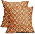 Burnt Orange Floral Pillow Covers 22x22 Inch Set of 2, Vintage Flower Block Pattern Decorative Throw Pillowcases Outdoor Farmhouse…