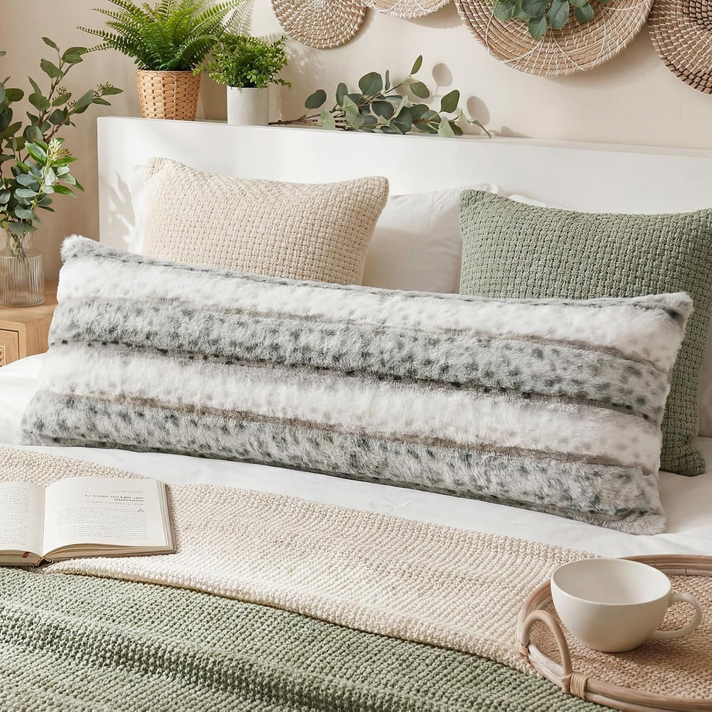 Chumerry Fuzzy Plush Body Pillow Case Green Fluffy Faux Fur Pillow Cover Ultra Soft Warm Rabbit Fur Decorative Body Pillow Cover Long Pillo…