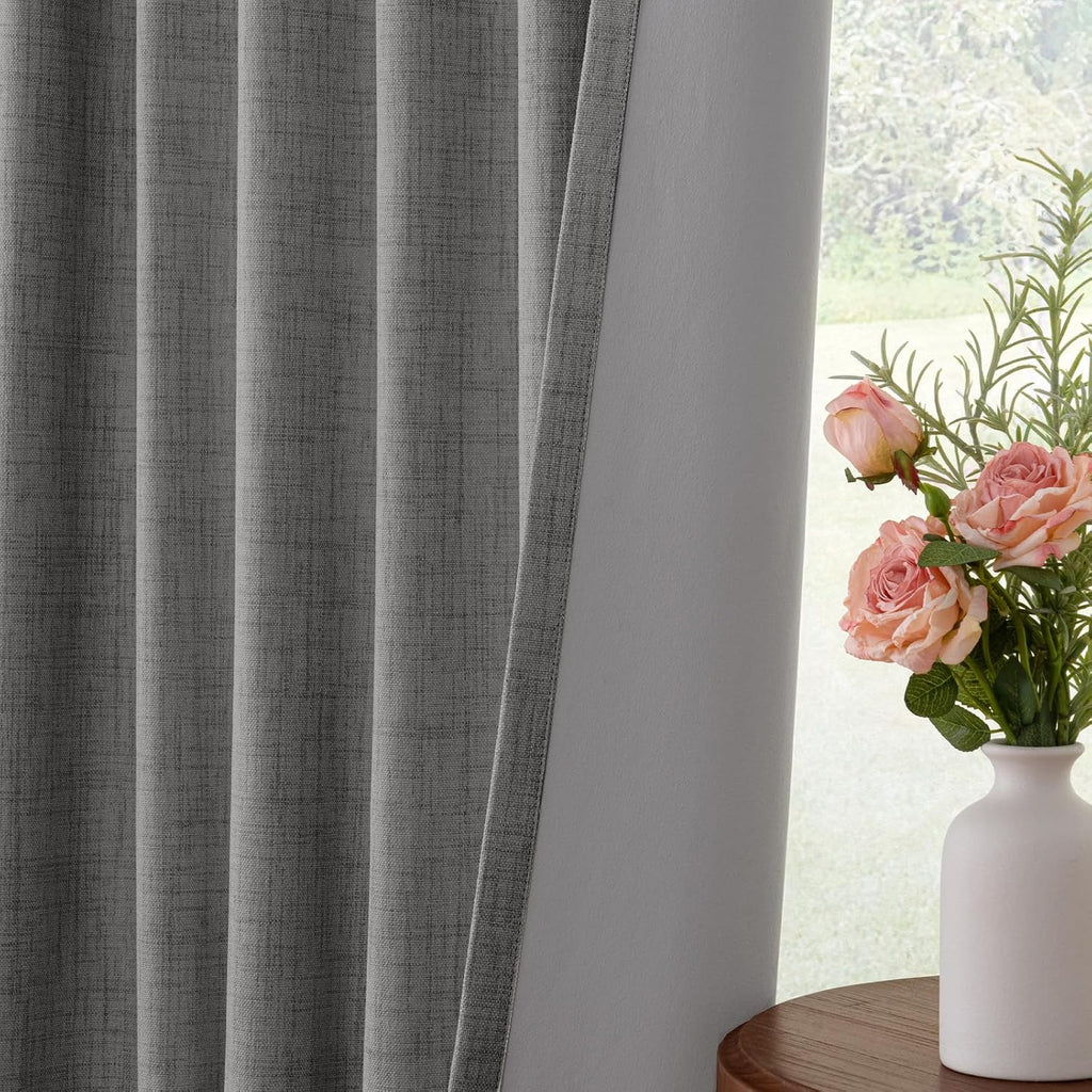 INOVADAY 100% Blackout Curtains for Bedroom, Black Out Curtains 80 Inch Long, Clip Rings Linen Blackout Drapes, Thermal Insulated Room…