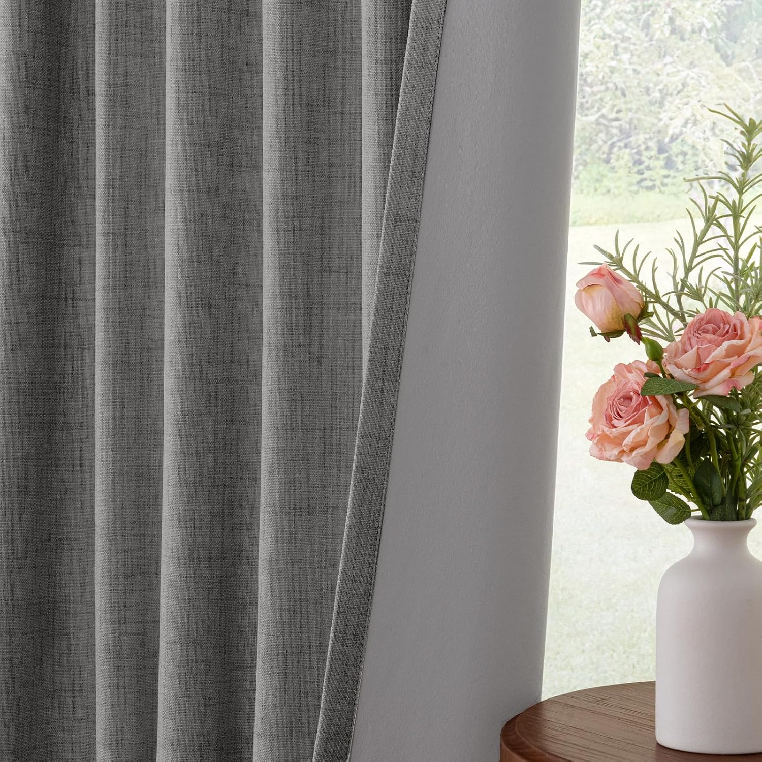 INOVADAY 100% Blackout Curtains for Bedroom, Black Out Curtains 80 Inch Long, Clip Rings Linen Blackout Drapes, Thermal Insulated Room…