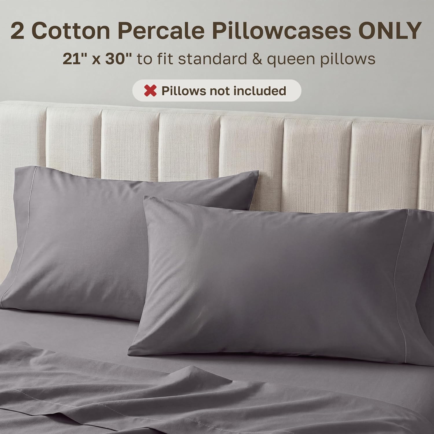 CaliforniaDesignDen California Design Den 100% Egyptian Cotton Pillow Cases Standard Size/Queen Size Set of 2 - Crisp Percale Feel, Soft &…