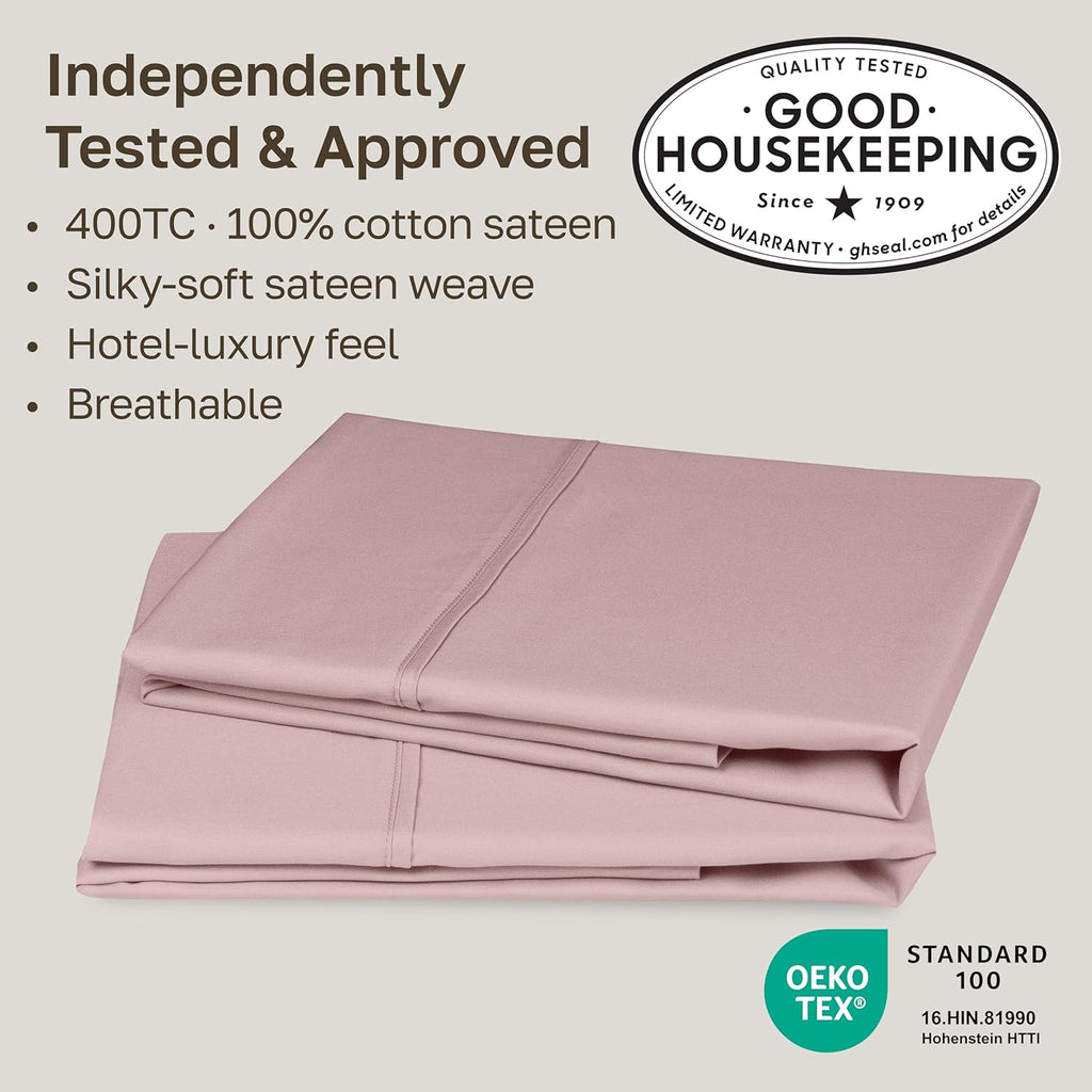 CaliforniaDesignDen California Design Den Pillow Cases King Size Set of 2-400 Thread Count Sateen, Natural 100% Cotton Pillowcases King, So…