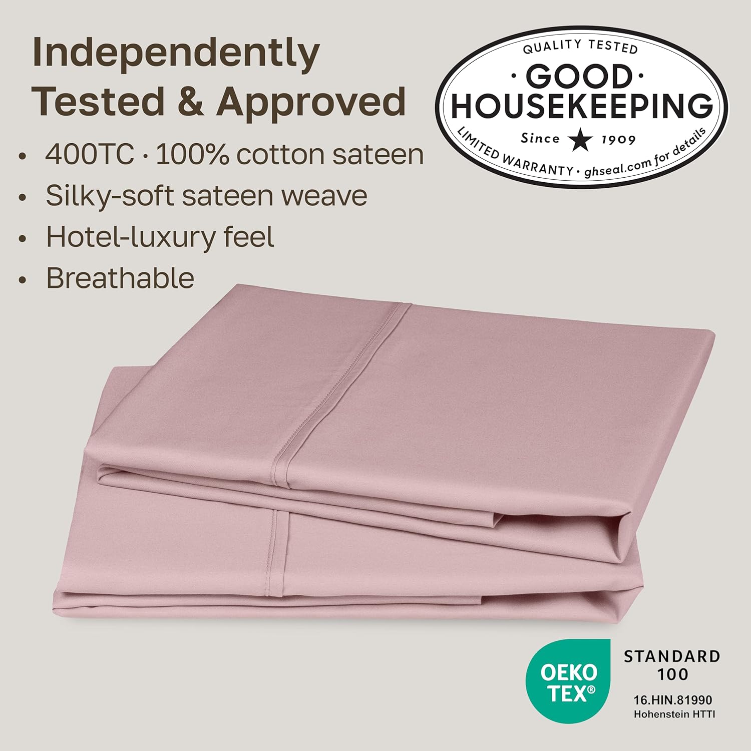 CaliforniaDesignDen California Design Den Pillow Cases King Size Set of 2-400 Thread Count Sateen, Natural 100% Cotton Pillowcases King, So…