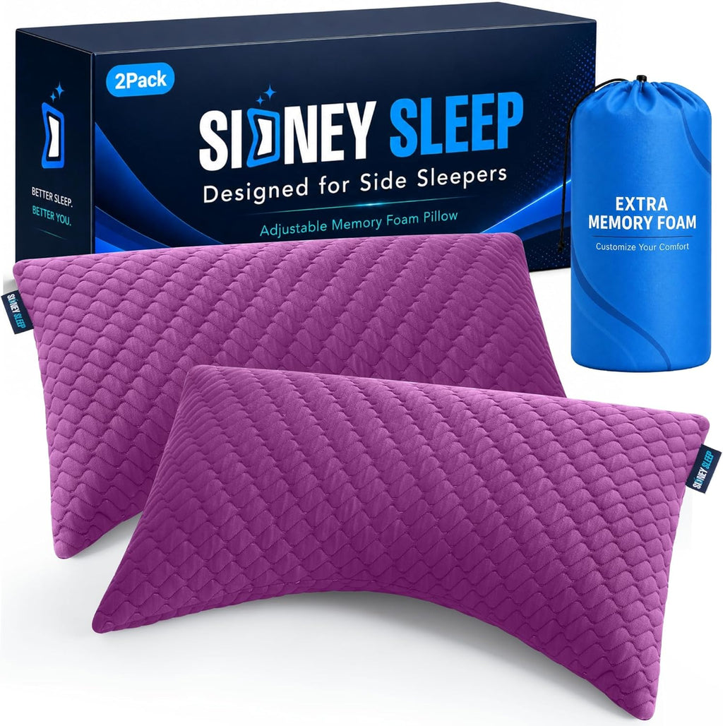 Sidney Sleep Set of 2 Queen Size Adjustable Bed Pillows for Side and Back Sleepers - Memory Foam Pillows for Neck and Shoulder Support…