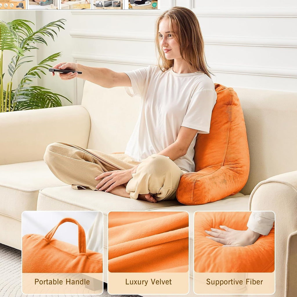 Sasttie Reading Pillow, Velvet Back Pillow for Bed Sitting Up, Adult Back-Rest Support Cushion with Arms for Sit Up on Couch, Sofa, and…
